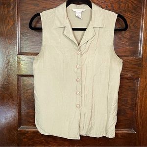 Vintage 100% silk light green collared button down tank, size S